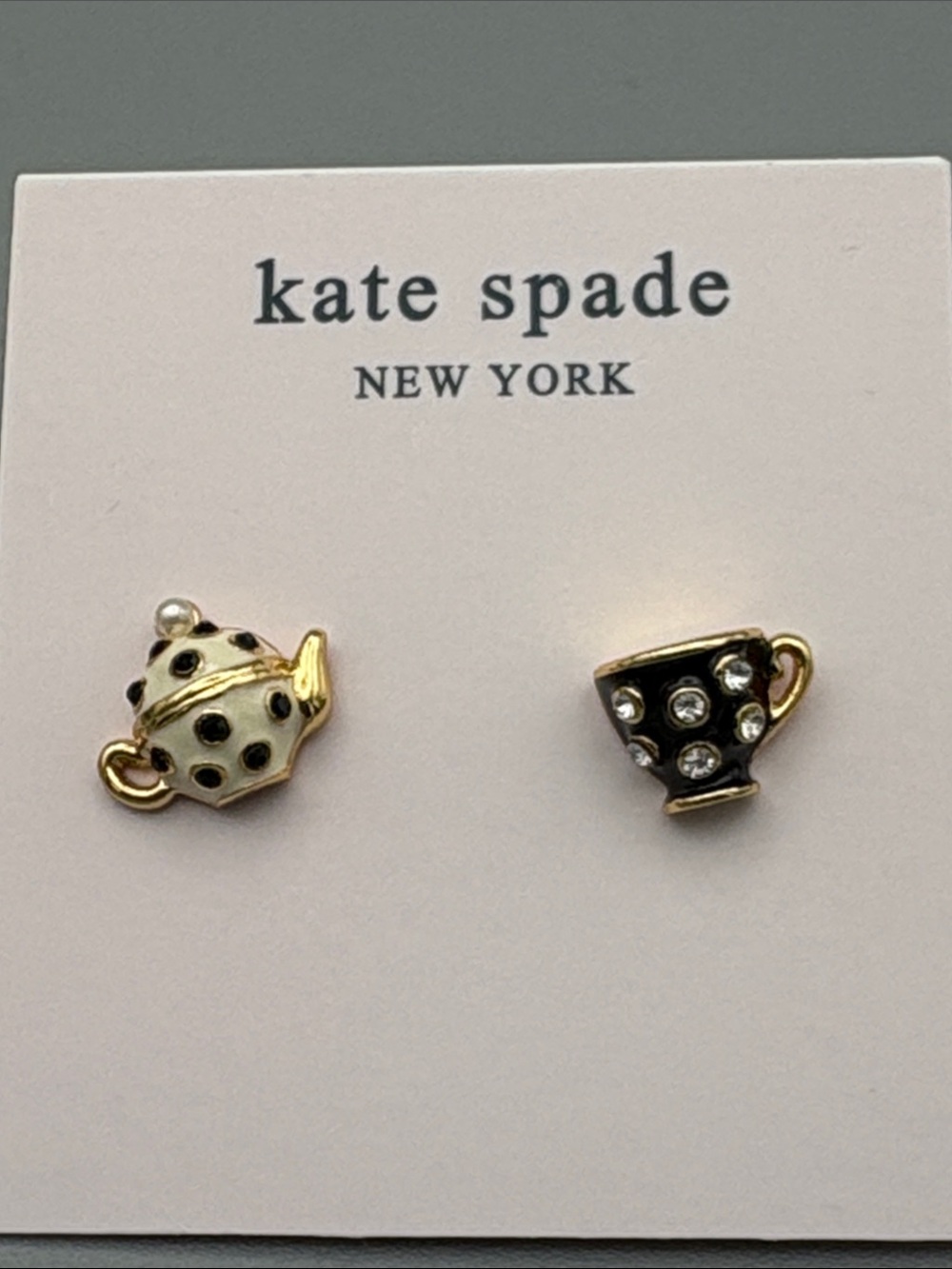 kate spade Gold Teapot & Black Polka Dot Purse Stud Earrings - Picture 2 of 2